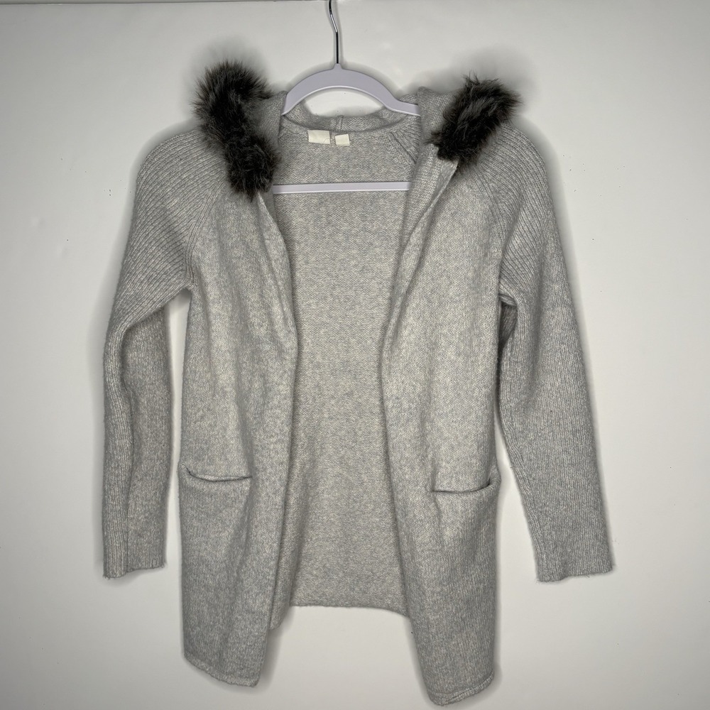 Gap Kids Open Front Cardigan W/ Faux Fur Trim Hood L(10) Cabincore Nordic Rustic